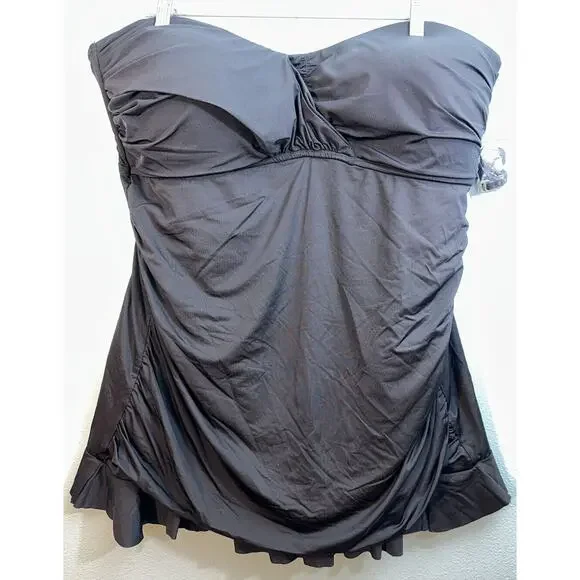 A.N.A A New Approach HALTER Shirred ONE-piece Swimdress BLACK Plus Size 24 NWOT - Picture 1 of 8